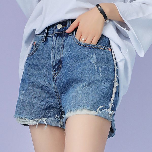 Summer High Waist Ripped Denim Shorts Women Loose A line Wide Leg Pants Student Pants