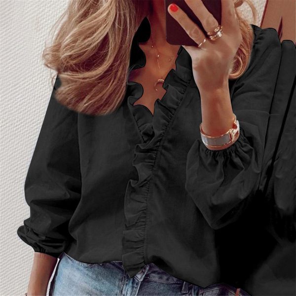 Spring Summer Long Sleeve Ruffle Blouse Shirt