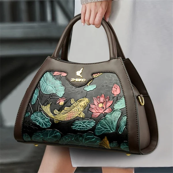 Ethical Leather Chinese style Crossbody Tote Bag