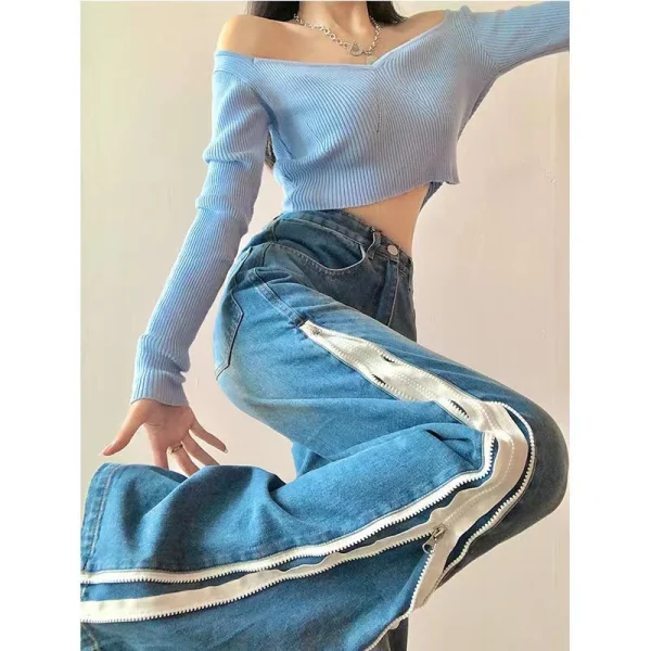 Design-Niche-Y2k-High-Streetwear-High-Waist-Baggy-Jeans-Women-Side-Zipper-Wide-Leg-Vintage-Slit-1