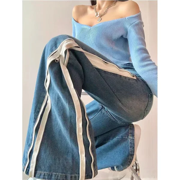 Vintage Side Zipper Wide Leg Niche Y2k High Baggy Jeans