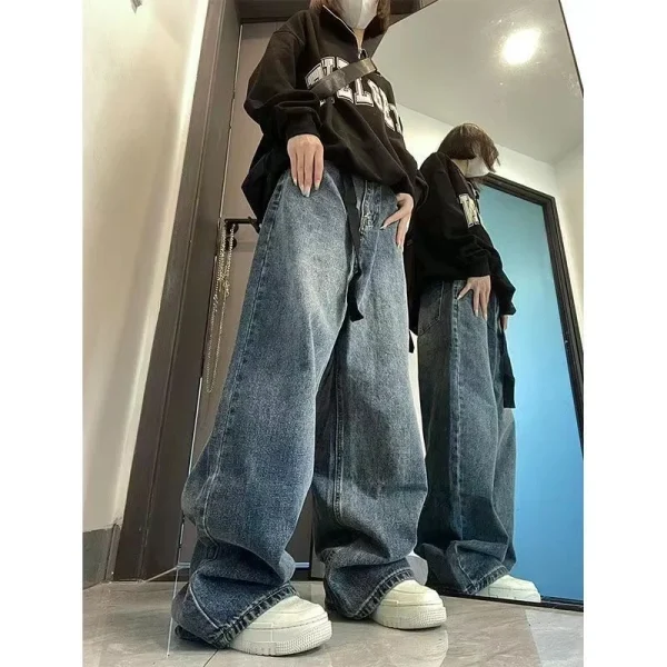 Harajuku Baggy Y2K Dark Blue Brown High Waist 90S Baggy Trouser