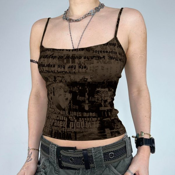 Retro Distressed Graphic Camisole: Street Slimming