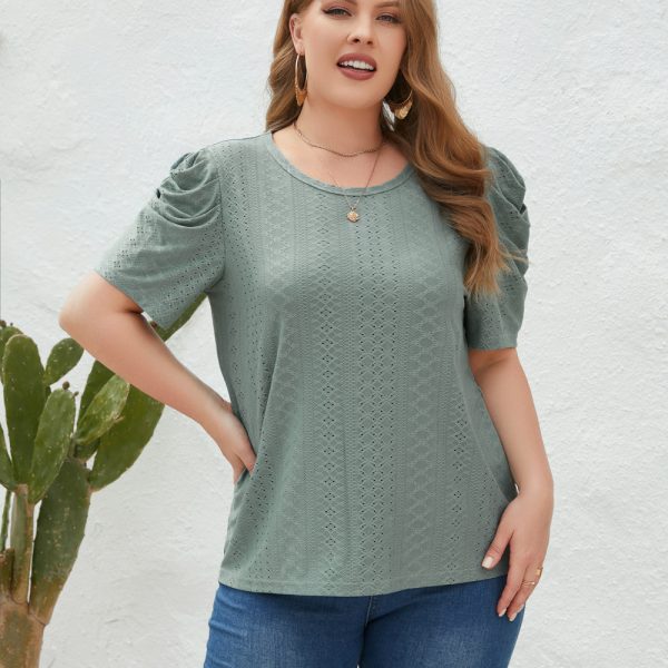 Plus Size Loose-Fitting Casual T-shirt for Women: Round Neck Short Sleeve Office Top, Perfect for Spring/Summer