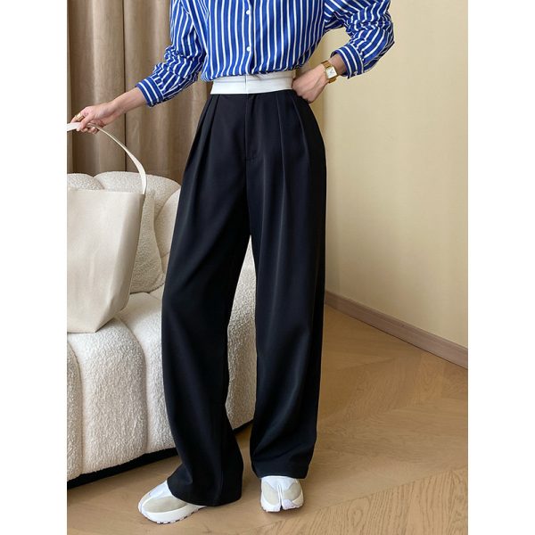 Trendy Stitching Design Early Autumn Office Straight Slimming Wide Leg Pants