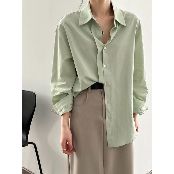 Women’s Korean Niche Loose Slimming Draping Long Sleeve Shirt