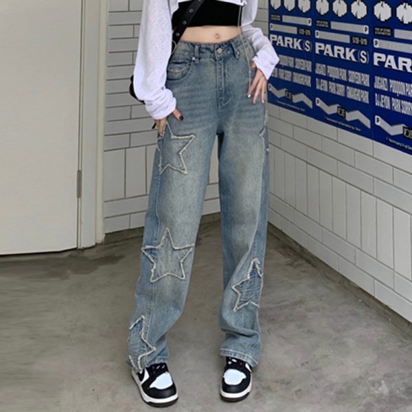 Street Pentagram Paste Cloth Embroidery Straight Casual Pants