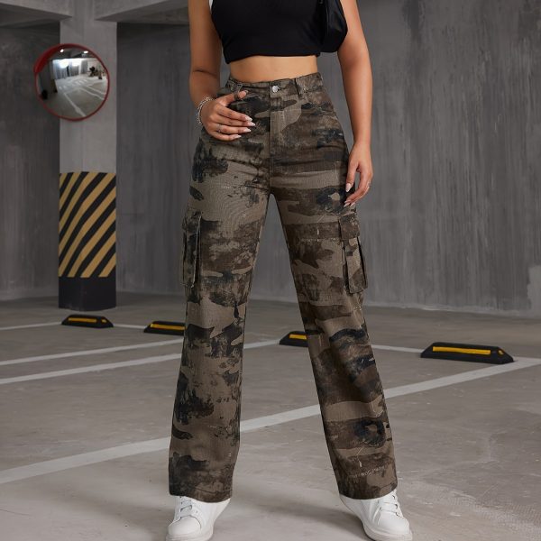 Retro Hip Hop Straight Cargo Pants All Match High Waist Loose Denim Mop Long Women Pants Tide