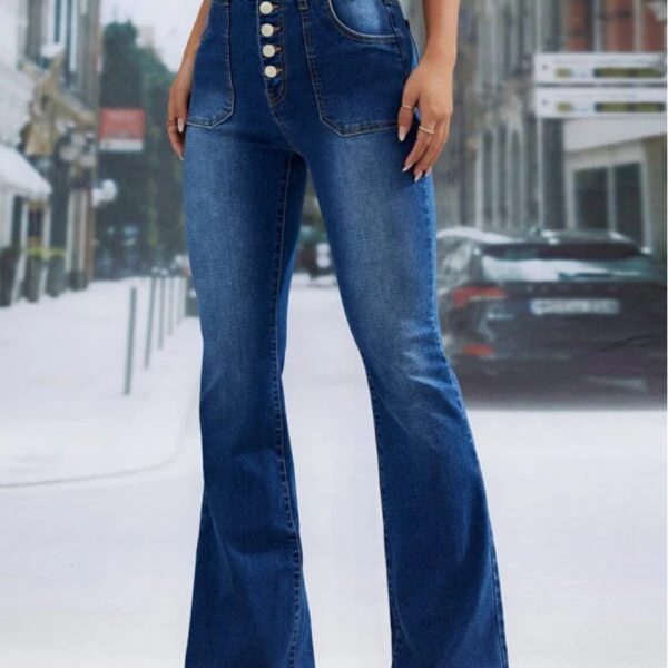 Spring High Waist Single Breasted Denim Trousers High Waist Stretch Skinny Denim Trousers