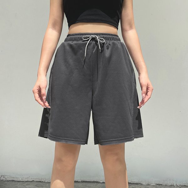 Street Drawstring Elastic Waist Straight Split Design Casual Pants