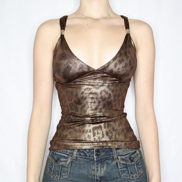 Sexy Vintage Leopard Print Chest Cross Tank Top