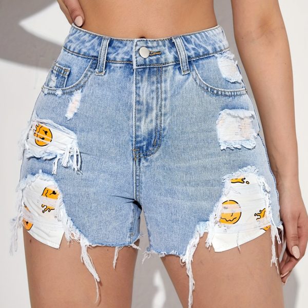 Spring Summer Denim Shorts Pants High Waist Raw Hem Ripped Korean Loose Casual Shorts Outfit Ideas