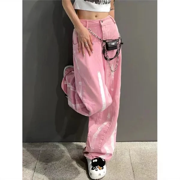 Pink High Waist Loose Straight Baggy Wide Leg Pants