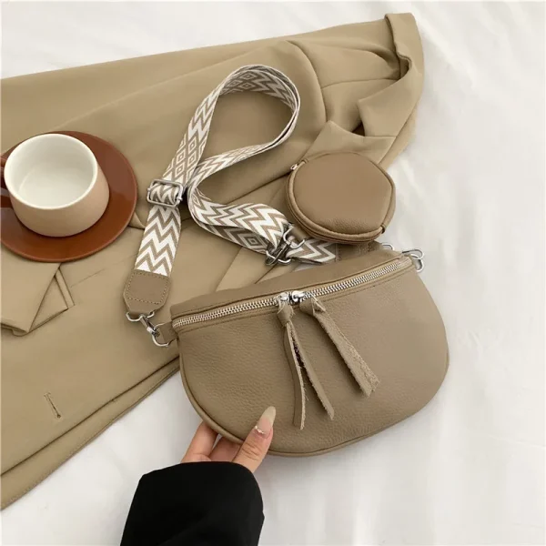 2-in-1 Cowhide Soft Leather Crossbody Handbag