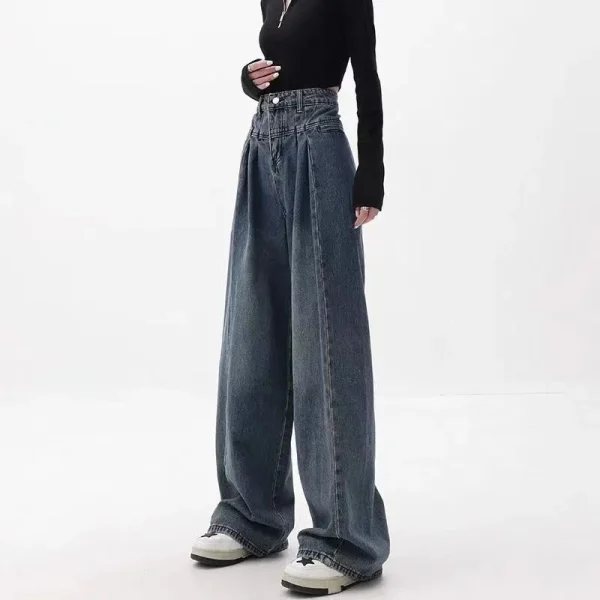 Spring-Autumn-Korean-Fashion-Streetwear-High-Waist-Baggy-Jeans-Women-Straight-Thin-Drape-All-Match-Wide-1