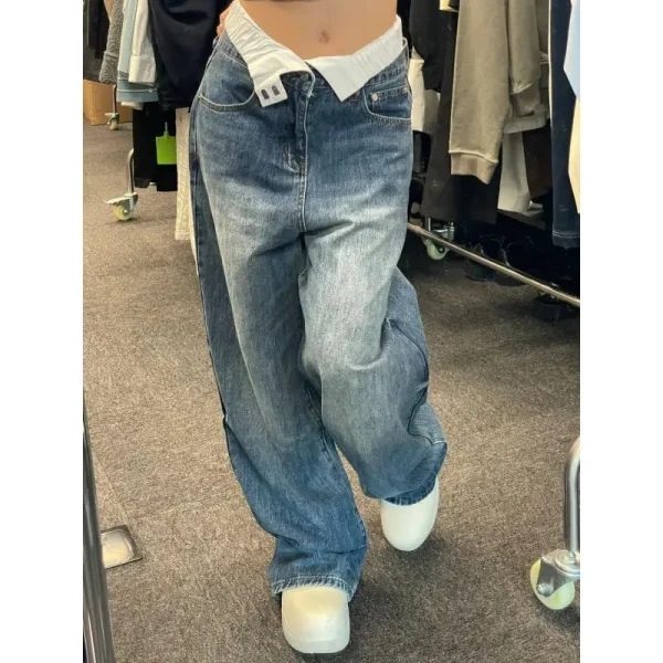 Korean Style High Waist Loose Wide Leg Y2k Retro Jeans