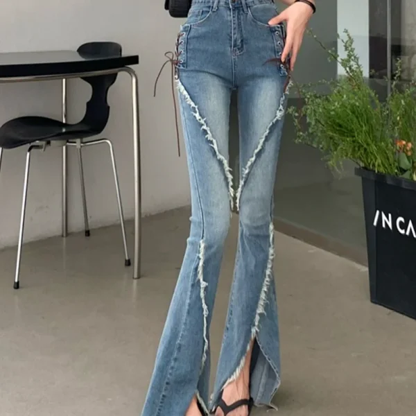 Y2k-Slit-Raw-Edge-Strappy-Flared-High-Waist-Jeans-Retro-High-Street-Fashion-Wide-Leg-Pants-1