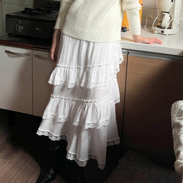 Women's Autumn Winter Sexy White Girl Elegant Cake Skirt