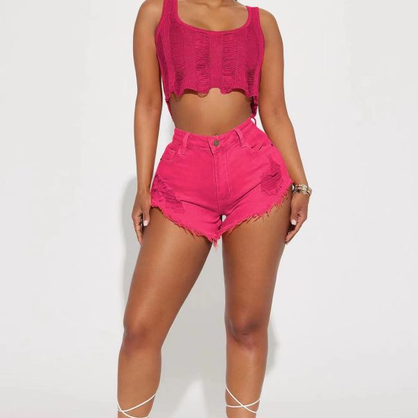 Women's Clothing Casual Ripped Burr Denim Shorts