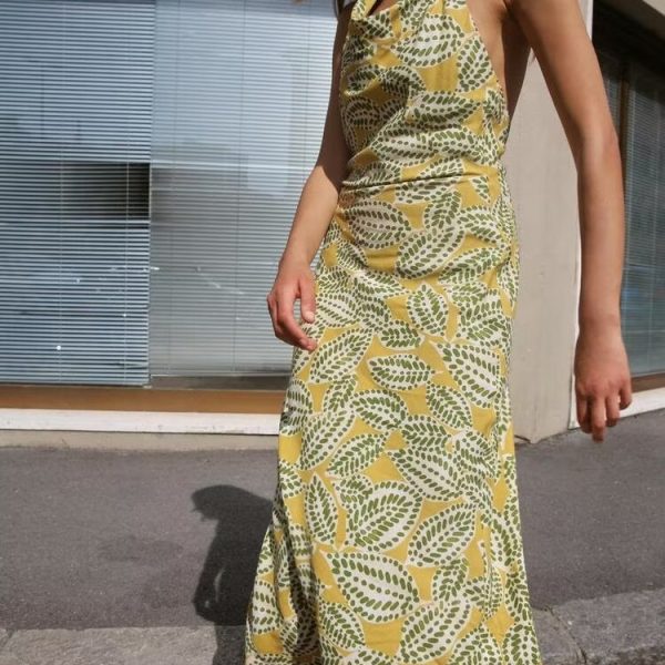 Women's Summer Printing Hanging Collar Maxi Dress