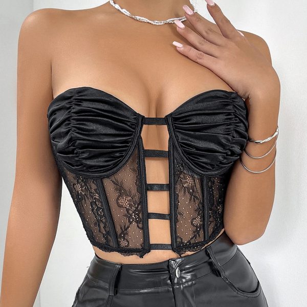 Women's  Chest Pleated Steel Ring Boning Corset Bra Vest