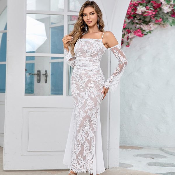 Women's Simple Sexy Off The Shoulder Bandeau Sling Lace Dress