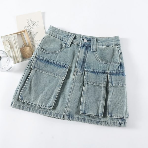 Women's High Waist Slimming Denim Skirt Cargo Pocket Pant skirt