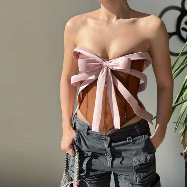 Women's Sweet Spicy Maiden Sexy Bow Slim Tube Top Short Vest